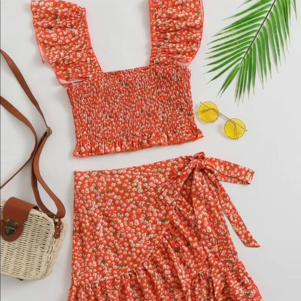 Orange Floral Two Piece Set XS